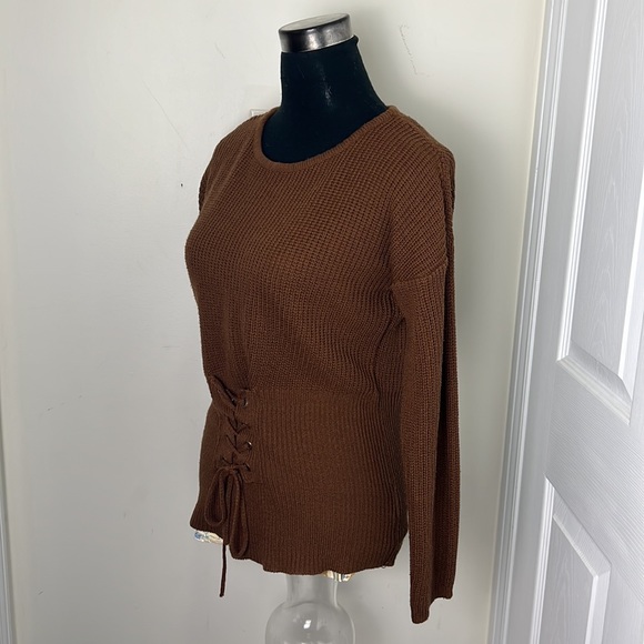 Majora Knit Front Lace Up Brown Sweater Size XL - Picture 6 of 8